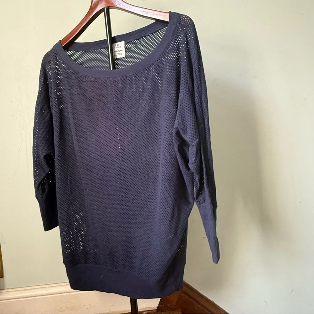 Michael Stars Navy Mesh Off-the-Shoulder Sweater, Size Medium - Picture 3 of 6